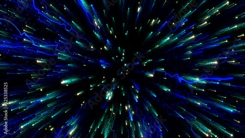 Explosive fireworks in blue-green colors for screensaver or background