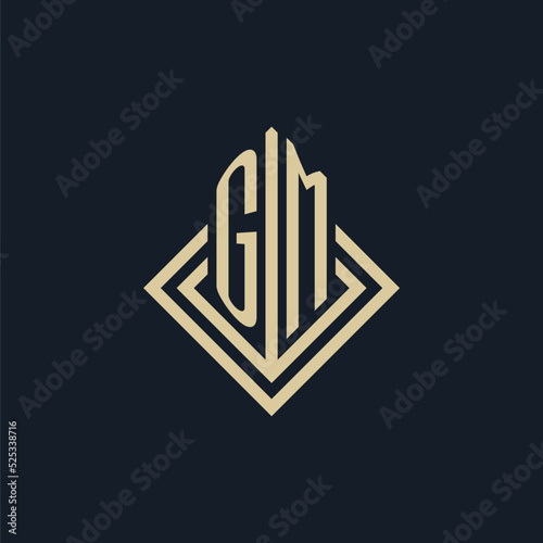 Initials GM logo rhombus lines shape style, luxury modern real estate logo design