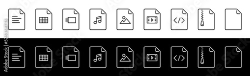 File type black and white outline icon set	