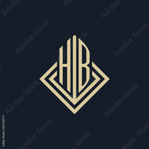 Initials HB logo rhombus lines shape style, luxury modern real estate logo design