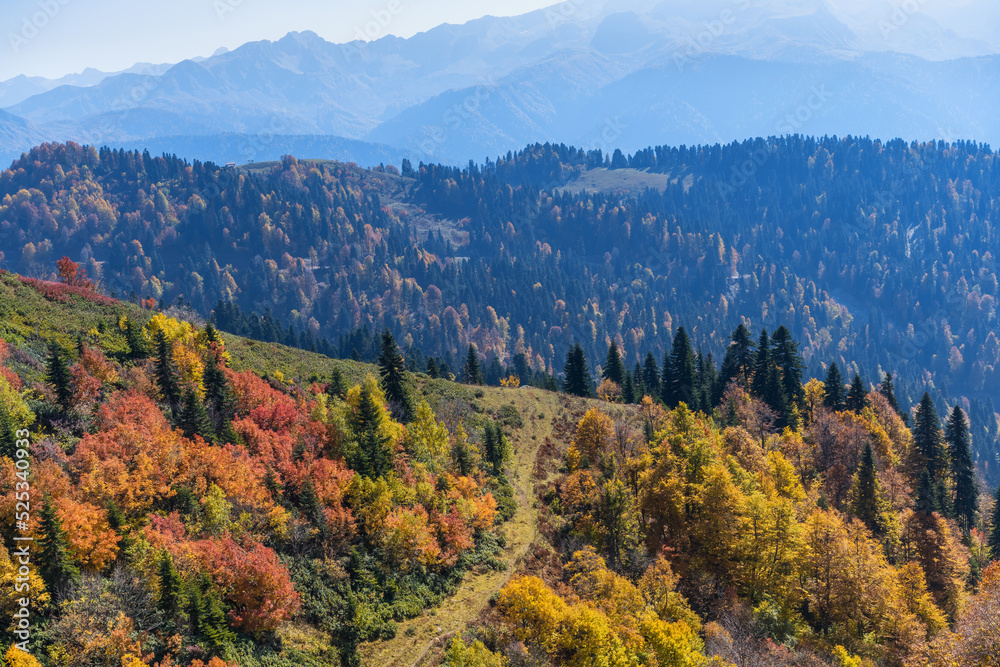 Autumn charm of the picturesque mountains of the Krasnodar Territory, Russia.