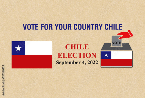 Banner poster Chile elections 2022 vote casting with ballot box Chile flag and motivating to vote illustration. photo