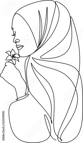 continuous line drawing Muslim woman vector illustration