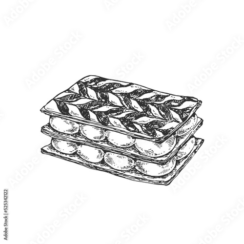 Hand drawn vector french fresh mille feuille illustration