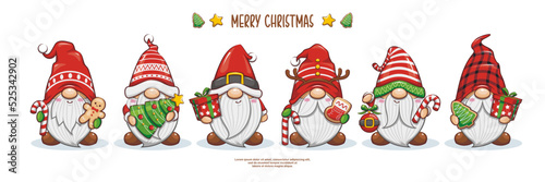 Set Of Merry Christmas With Cute Gnome Santa Claus Banner Design. Cute Cartoon Illustration photo