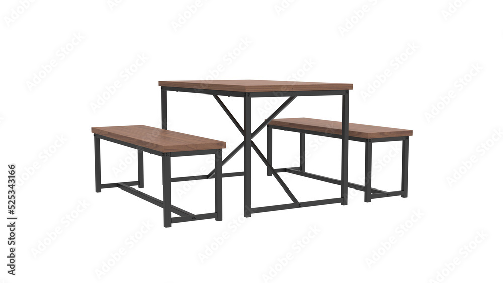 Bench Table side view without shadow 3d render Bench Table side view without shadow 3d render