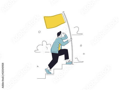 Businessman running up stairway to the top of mountain, Business concept growth and the path to success, Flat design vector illustration