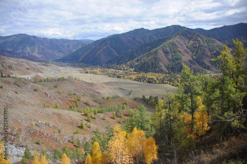 Picturesque landscape of Altay mountains ridge in autumn season