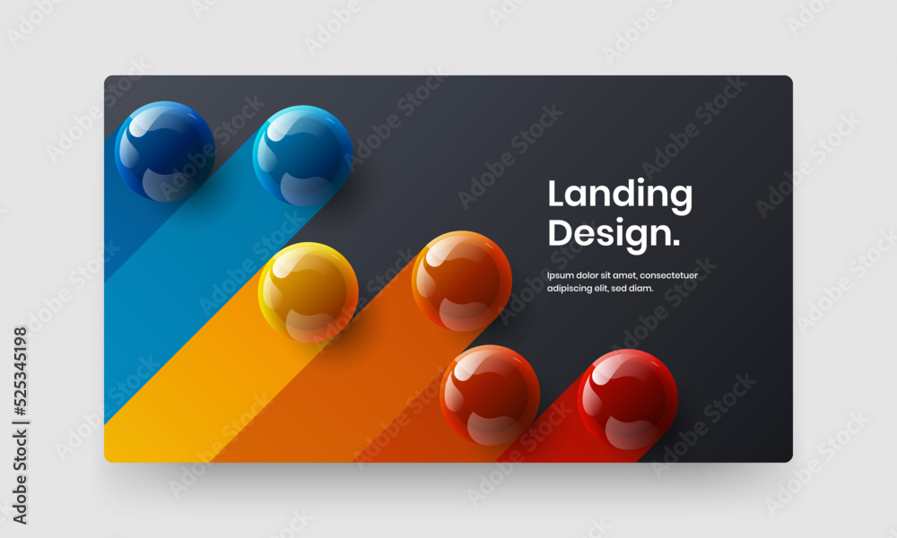 Abstract realistic spheres landing page illustration. Fresh company cover vector design layout.