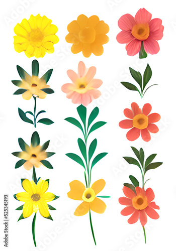 Set of different beautiful flowers on white background.