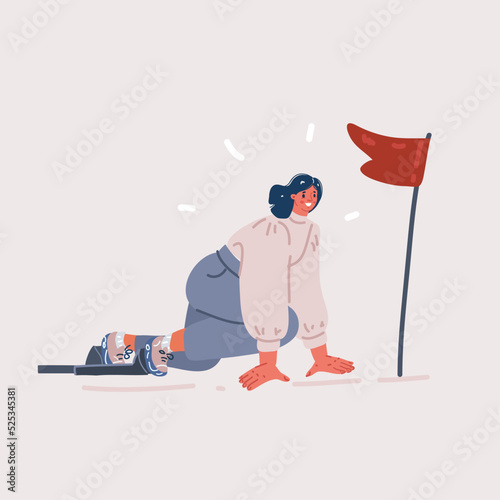 Vector illustration of a young business woman at a start line of her new career