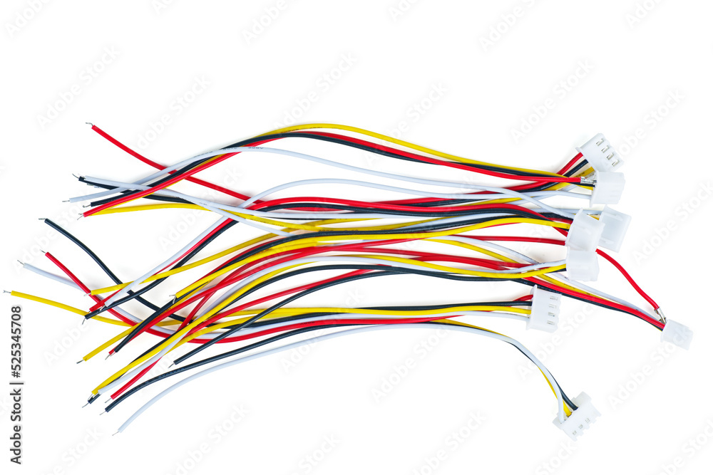 colorful electric wires isolated on a white background