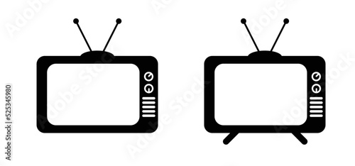 cartoon old tv an antenna. Classic television icon or symbol. Vector retro Tv's, electric appliance. Old style tube television.