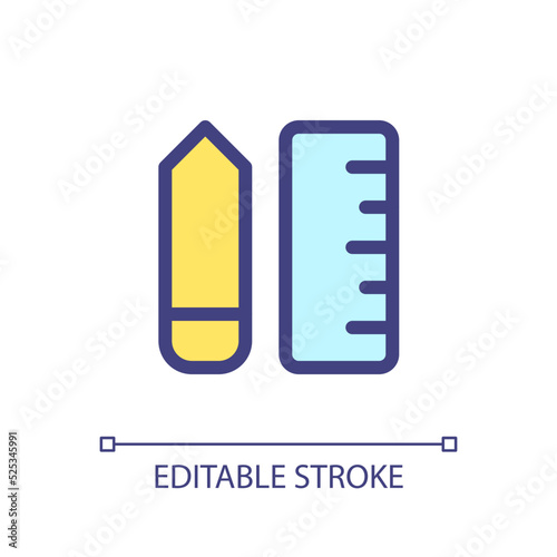 Stationery pixel perfect RGB color ui icon. Buy essentials. Back to school. Simple filled line element. GUI, UX design for mobile app. Vector isolated pictogram. Editable stroke. Arial font used © bsd studio