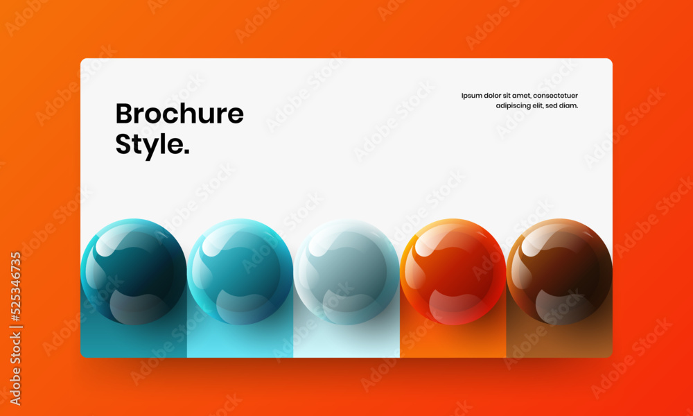Clean leaflet vector design concept. Geometric realistic balls pamphlet layout.