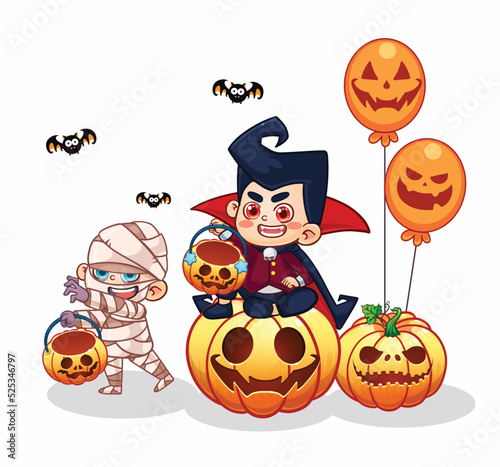 Cartoon Children mummy and vampire costume Halloween Party 