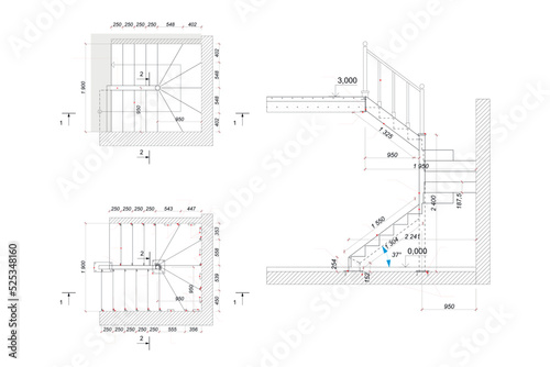 Detailed architectural plan of stairs, construction industry vector