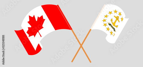 Crossed and waving flags of Canada and the State of Rhode Island
