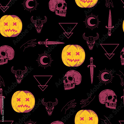 halloween vector seamless pattern witchcraft drawing
