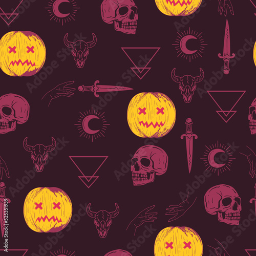 halloween vector seamless pattern witchcraft drawing