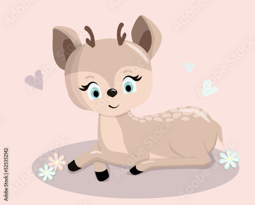 Cute fawn. Funny baby deer.Set fawn