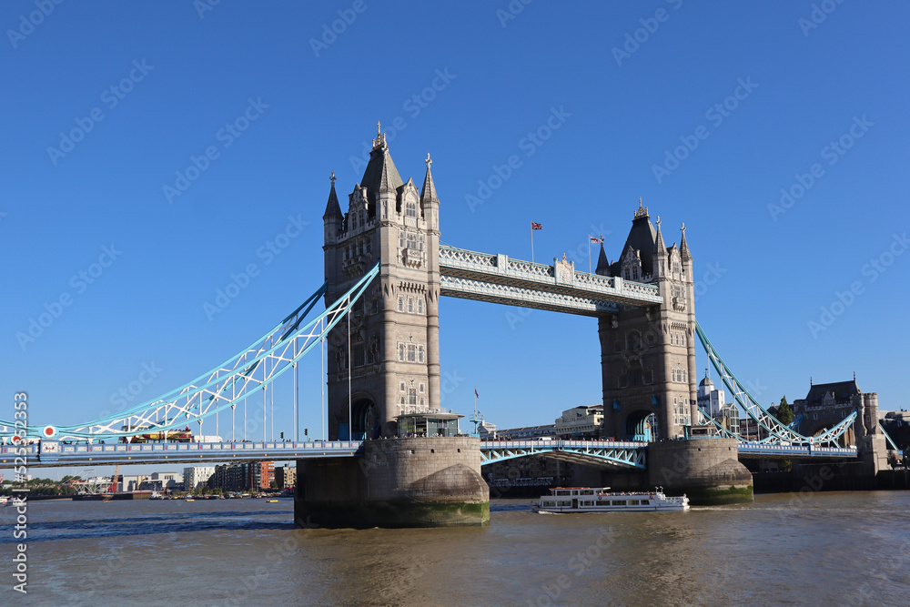 View of the Tower Bridge in London on a sunny day