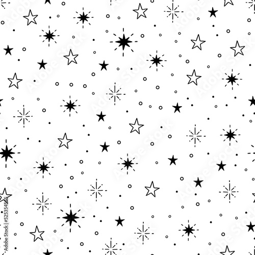 Line star glitter shine of doodle seamless pattern. Star shine glow  spark glitter  sparkle light background. Hand drawn sketch doodle style vector illustration.