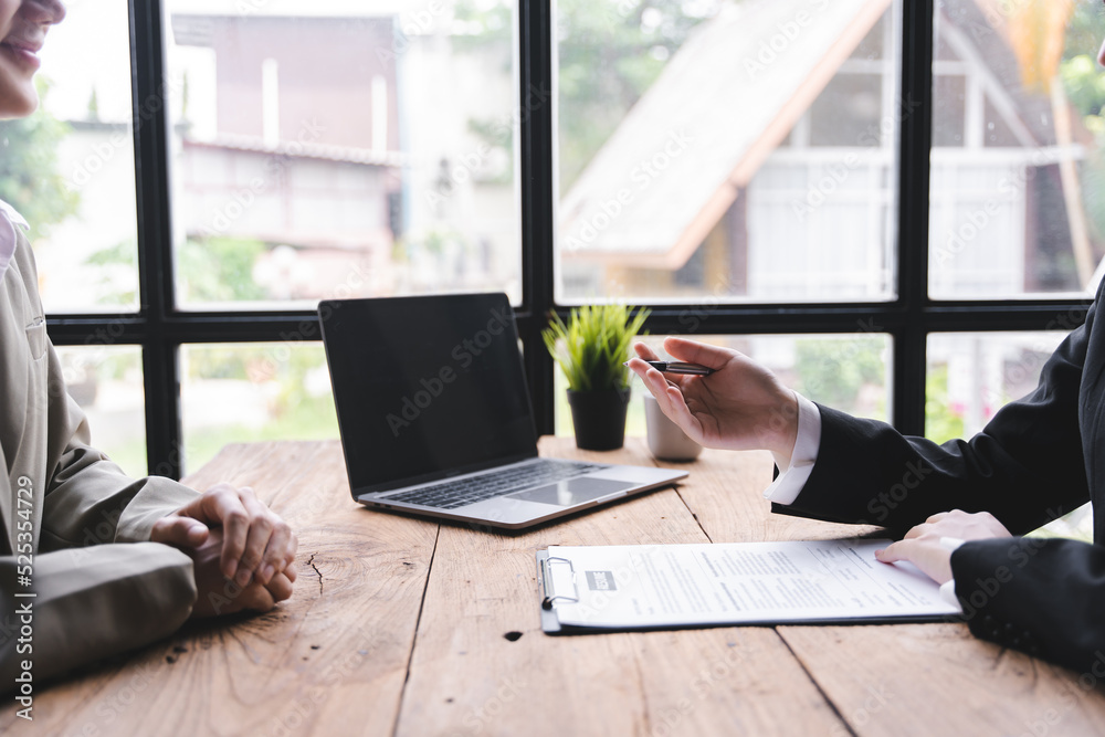 Portrait of a person interviewing for a job and.Submit resume to staff job application concept Portrait of a person interviewing for a job and.Submit resume to staff job application concept