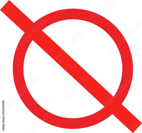 Vector image. Isolated prohibition sign, a red circle crossed out with one line, on a white background. Incorrect warning, isolated, prohibition, road, caution, circle, forbidden, icon, law.