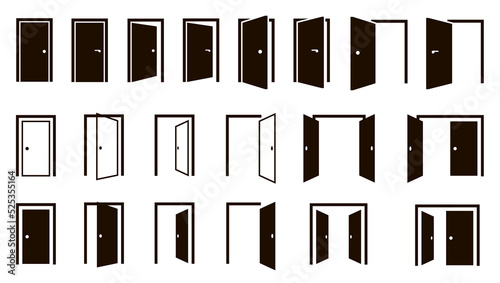 Doors set opened and closed door icon