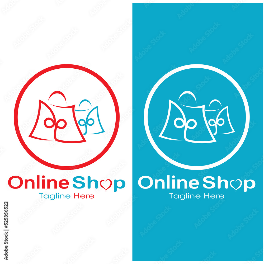 Fototapeta premium e-commerce logo shopping bag and online shopping cart and online shop logo design with modern concept
