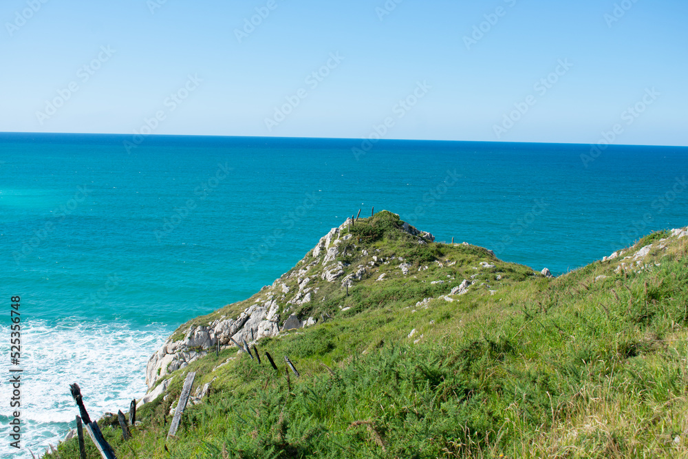 Panorama of the coastline of  Usgo beach, in the north o Spain in Cantabria