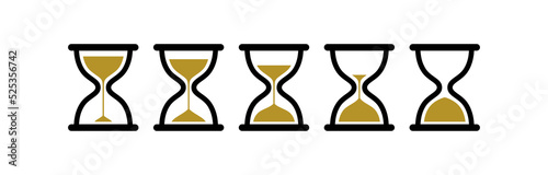 Collection of hourglass icons. Symbol of time, waiting or loading. Isolated vector illustration on white background.