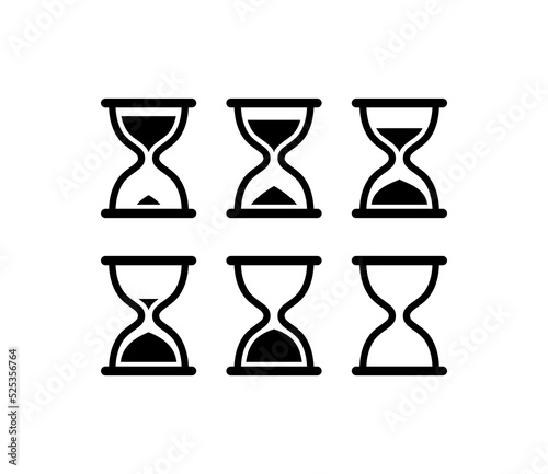 Collection of hourglass icons. Symbol of time, waiting or loading. Isolated raster illustration on white background.