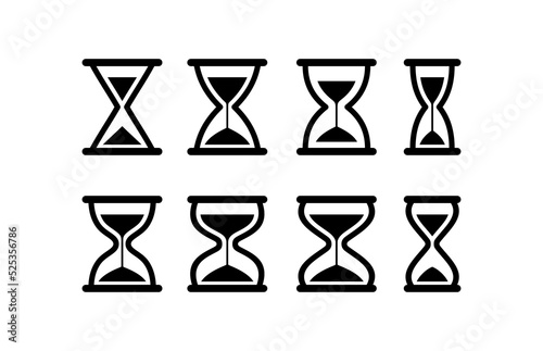 Collection of hourglass icons. Symbol of time, waiting or loading. Isolated vector illustration on white background.