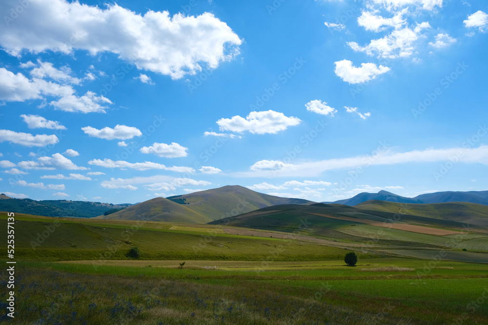 Panoramic shot of italian mountains with colors of summertime