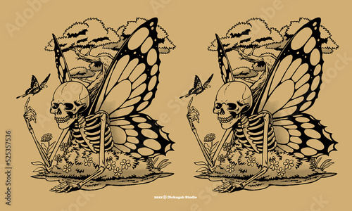 Photography vintage skull butterfly for your clothing brand