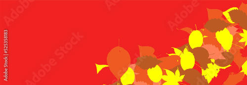 Autumn red background with leaves of different shapes with a white field for text.