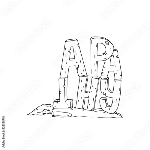 The concept of depression, exhaustion, tired girl crushed by apathy, doodle outline vector illustration