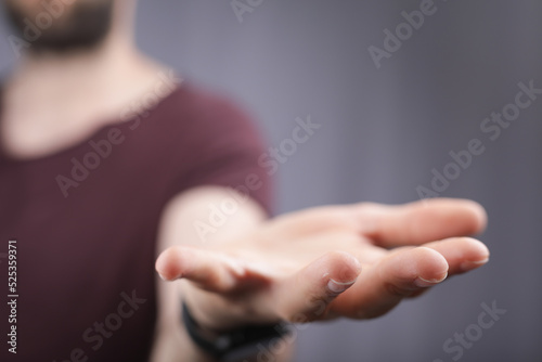 open hand young man clean
