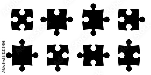 Piece of the puzzle. Puzzle black icons. Clipart isolated on a white background.