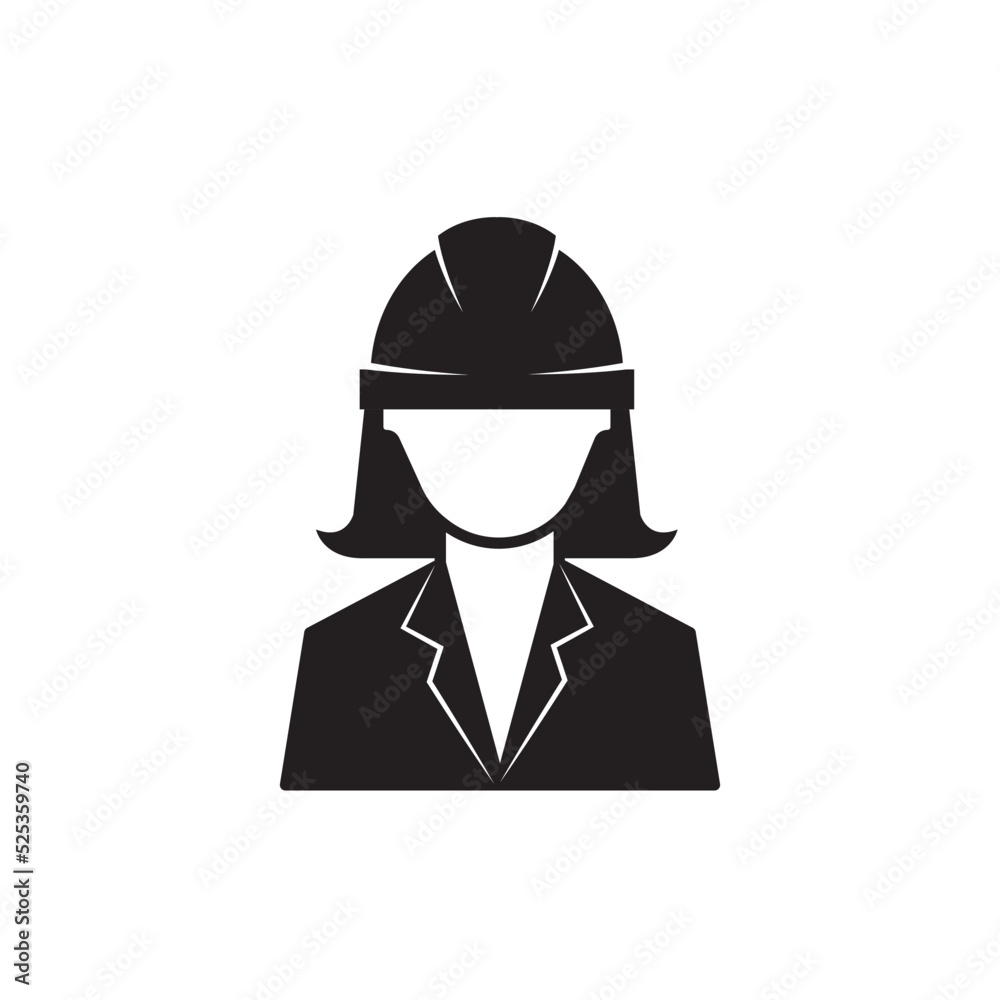 A female engineer icon. Worker, businesswoman avatar icon with hard hat.
