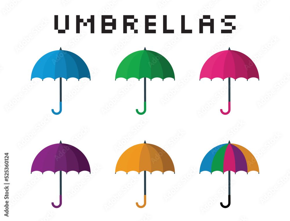 Colorful cute pattern umbrellas collection in flat style