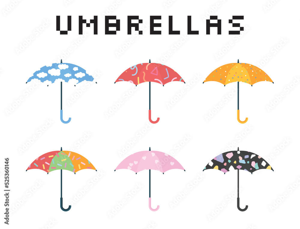 Colorful cute pattern umbrellas collection in flat style Colorful cute pattern umbrellas collection in flat style