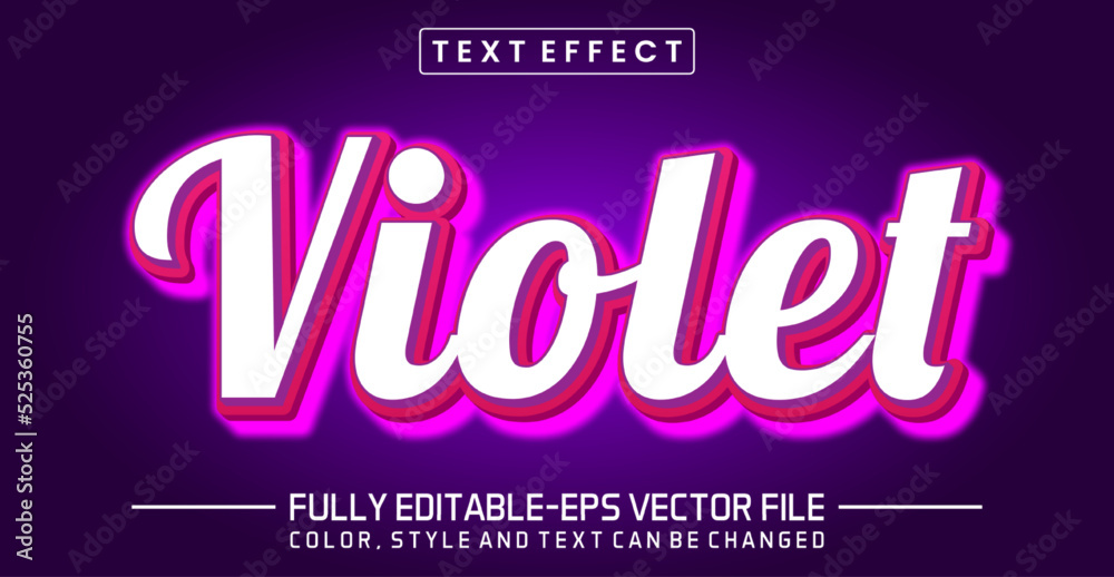 Editable text effect in purple neon violet style