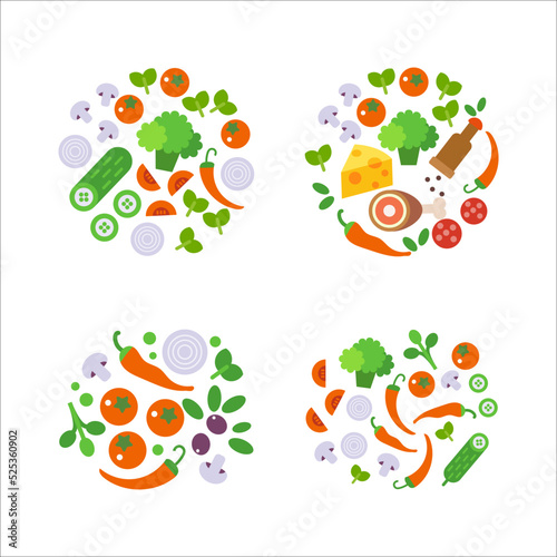 Fresh Vegetables Food flat illustration isolated on white. Healthy lifestyle