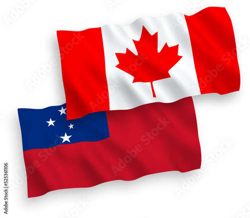 National vector fabric wave flags of Canada and Independent State of Samoa isolated on white background. 1 to 2 proportion.