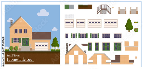 Tile set for designing a small town house exterior background