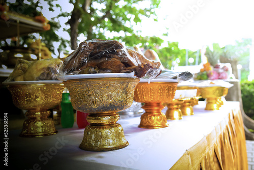 offering tray In front of Phra Phum Chao Shrine buddhist concept