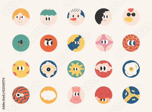 Social media highlight cover icons. Highlight cartoon hand drawn icons. Cute cartoon doodles. Vector illustration.